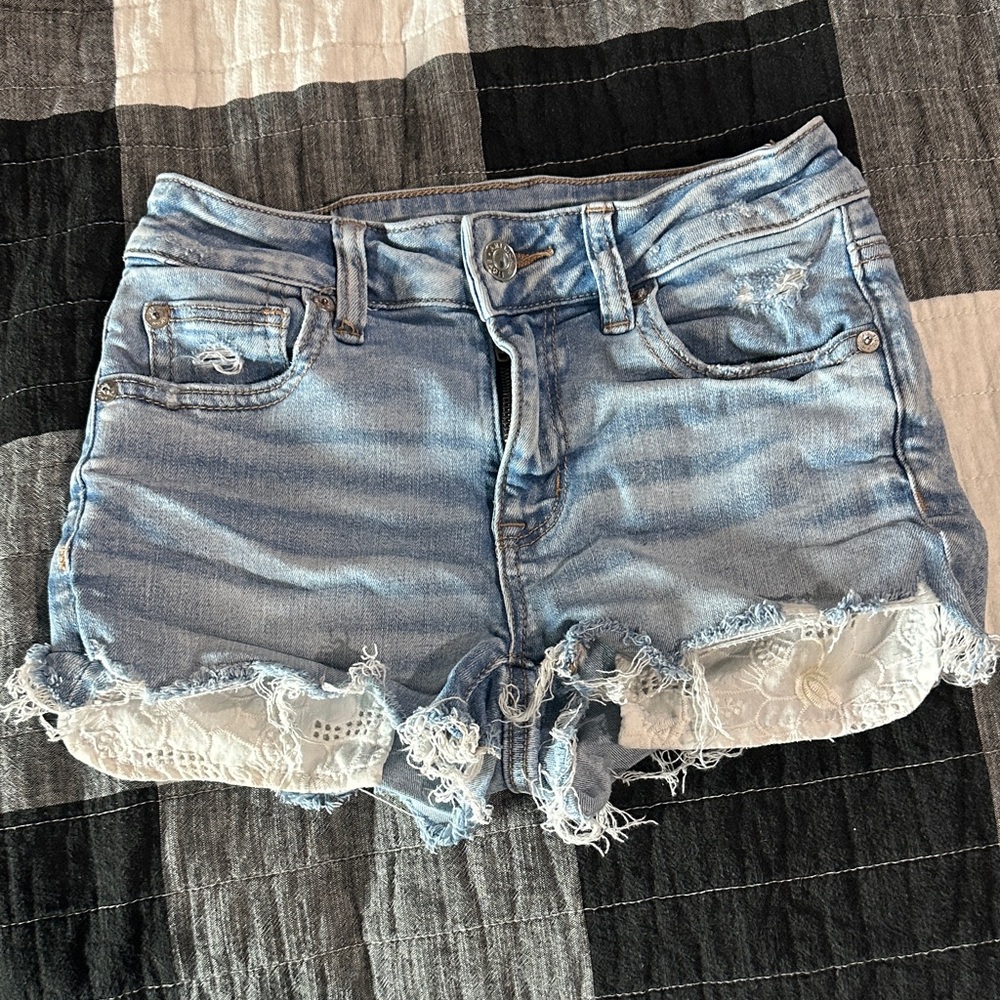 American Eagle Outfitters Light Blue Frayed Jean Shorts
